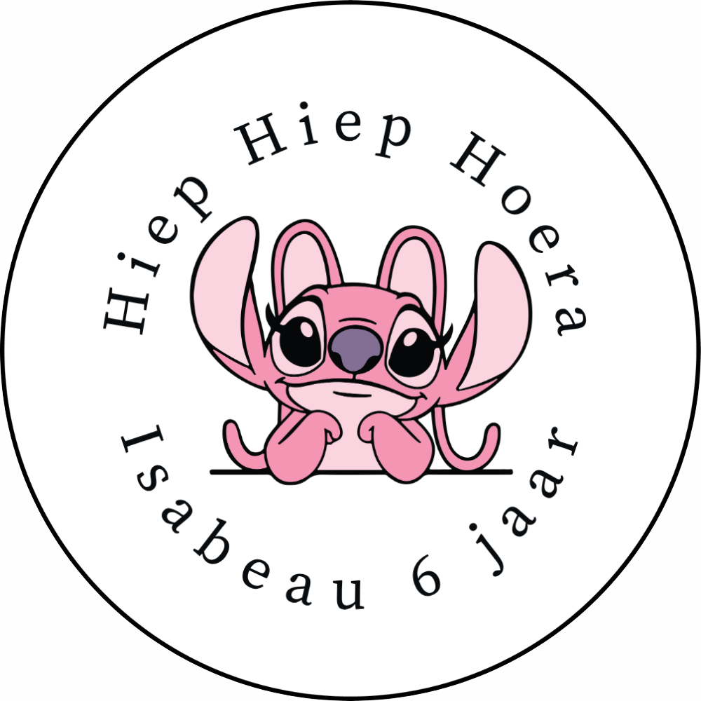 Traktatie sticker | Angel + naam + leeftijd | 5 cm | vanaf 10 stuks