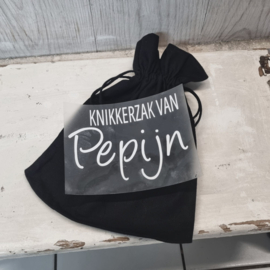 Knikkerzak met naam laten maken | Zwart | div. maten