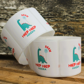 Dino traktatiestickers [groen], naam + leeftijd, 5 cm, 10 stuks