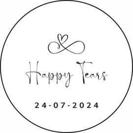 Stickers | Happy Tears + datum | 3,5 cm | vanaf 10 stuks