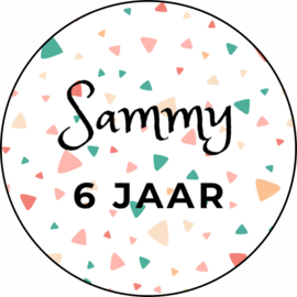 Traktatiestickers | + naam + leeftijd | driehoekjes | 24 stuks
