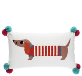 Rex London Sierkussen – Kleurrijke Teckel met Pompoms (33x50 cm)