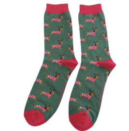 Teckel Kerstsokken | Teckels en Stippen Groen | Maat 40-45