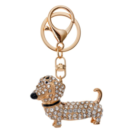 Sleutelhanger | Blingbling Teckel | Zilver Bling
