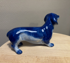 Heinen Delfts Blauw | Teckel Beeldje | 15,5 cm
