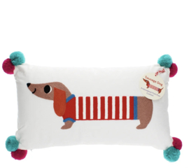 Rex London Sierkussen – Kleurrijke Teckel met Pompoms (33x50 cm)