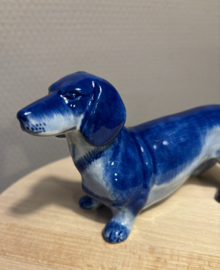 Heinen Delfts Blauw | Teckel Beeldje | 15,5 cm