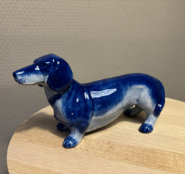 Heinen Delfts Blauw | Teckel Beeldje | 15,5 cm