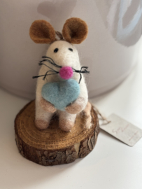 Vilten Hanger | Muis met Turquoise Hart