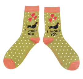 Teckelsokken | I Woof You Groen | Maat 37-41