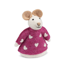 Sjaal met Verhaal | Muis met Fuchsia jurk en witte hartjes