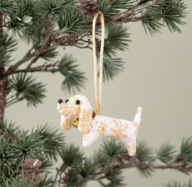 Teckelhanger | Witte Teckel met Sneeuwvlokjes | Sjaal met Verhaal