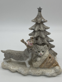 Decoratie | Teckel en Poes bij de kerstboom