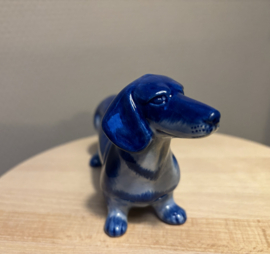 Heinen Delfts Blauw | Teckel Beeldje | 15,5 cm
