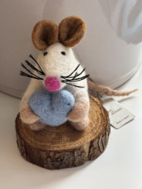 Vilten Hanger | Witte Muis met Blauw  Hart