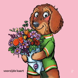 Wenskaart | Teckel Jan | Bloemen