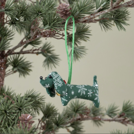 Teckelhanger | Groene Teckel met Sneeuwvlokjes | Sjaal met Verhaal