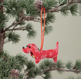 Teckelhanger | Rode Teckel met Sneeuwvlokjes | Sjaal met Verhaal