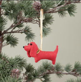 Kersthanger | Rode Teckel met Sterretjes | Sjaal met Verhaal