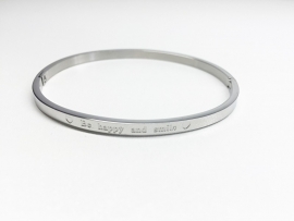 Stainless Steel bracelet silver thin "Be happy and smile"