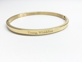 Stainless Steel armband goud dun "young wild & free"