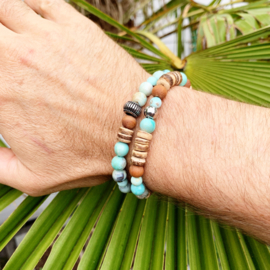 Agaat, Sandalwood en kokos armband