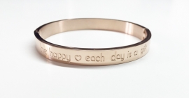 Stainless steel armband rose dik "Be happy each day.....