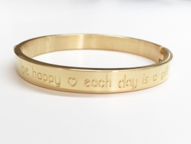 Stainless steel armband goud "Be happy each day.....
