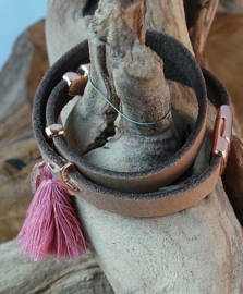 Leren wikkelarmband camel bruin
