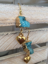 Earring gold blue Agate