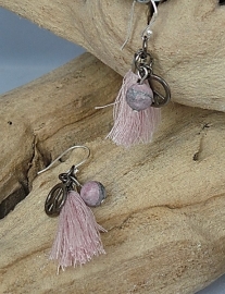 Earring frosted Rhodonite