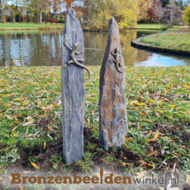 Bronzen hagedis beeldjes op twee zuiltjes BBWR1113