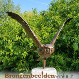 Tuinbeeld uil op hardsteen sokkel BBW1251br