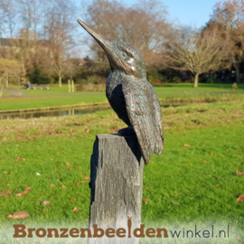 Tuinbeeld ijsvogeltje op leisteen sokkel BBW88321ls