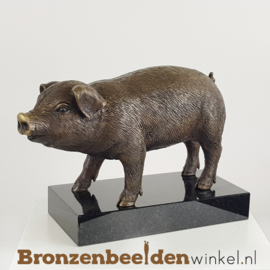 Bronzen beeld varken op sokkel BBW1170