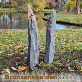 Bronzen hagedis beeldjes op twee zuiltjes BBWR1114