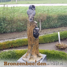 Bronzen uilenboom beeld met twee uilen BBW37230