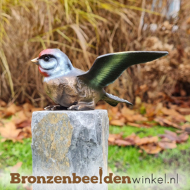 Bronzen distelvink vogeltje in kleur incl. sokkel BBWF6529fa