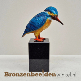 Beeld ijsvogel in gepatineerd brons op sokkel BBW1539c
