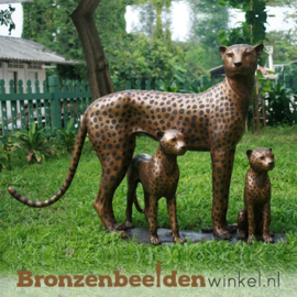 Groot bronzen beeld luipaard familie BBW1128