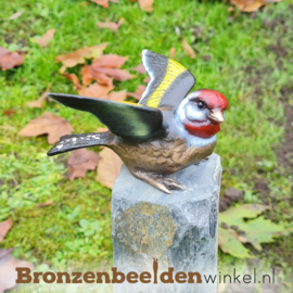 Bronzen distelvink vogeltje in kleur incl. sokkel BBWF6529fa