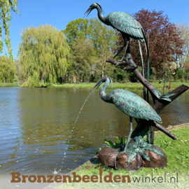 Bronzen beeld reigers als fontein BBW948br