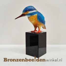 Beeld ijsvogel in gepatineerd brons op sokkel BBW1539c
