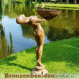 Groot waterornament vrouw met vogeldrinkbak BBW52855br