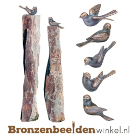 Tuinbeeld vogeltjes op twee leisteen zuilen BBW80009