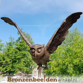 Tuinbeeld uil op hardsteen sokkel BBW1251br