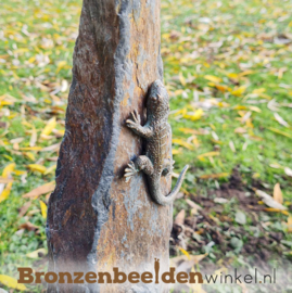 Bronzen hagedis beeldjes op twee zuiltjes BBWR1113