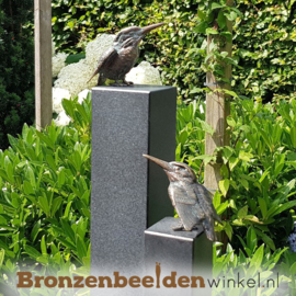 Tuinbeeld ijsvogels in brons op twee zuilen BBW88367