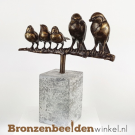 Vogel beeldje vader, moeder en 3 kinderen BBWVM3K