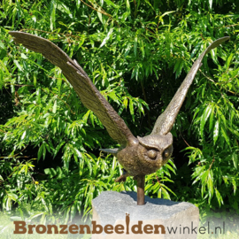 Vogel tuinbeeld uil op basalt sokkel BBW1252br